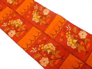 手織り真綿紬　花更紗模様織り出し名古屋帯